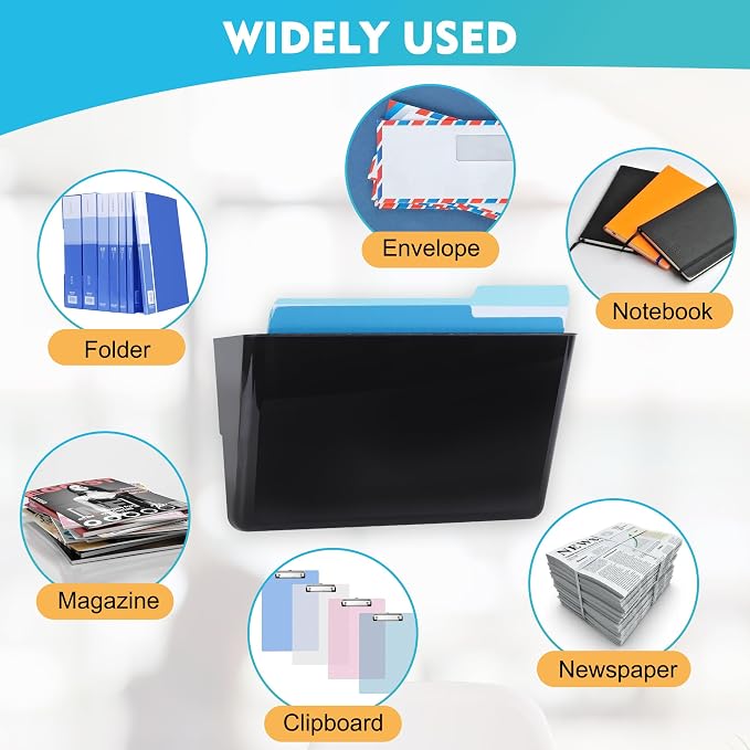 6 Pack Black Plastic Single Pocket Hanging File Organizer, Wall Mount Paper - Image 6
