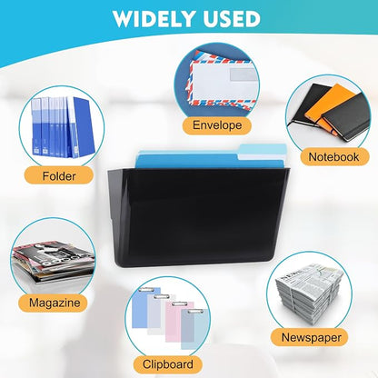 6 Pack Black Plastic Single Pocket Hanging File Organizer, Wall Mount Paper - Image 6