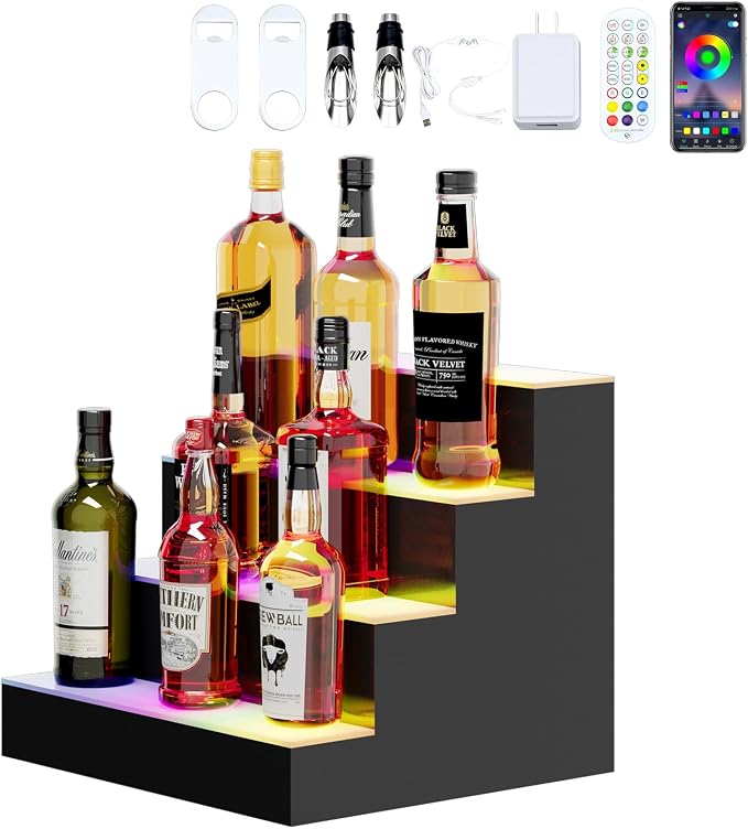 Dethan 4 Tier 16 Inch LED Lighted Liquor Bottle Display Shelf by ProfessionalAcrylicFactory