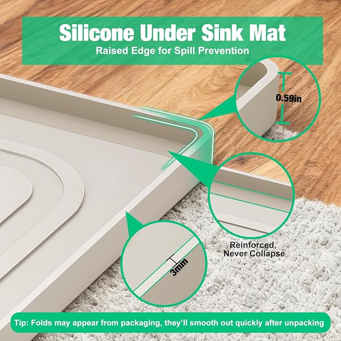 Aisslro Under Sink Mat 34" X 22", Waterproof Silicone Cabinet Organizer - Image 5
