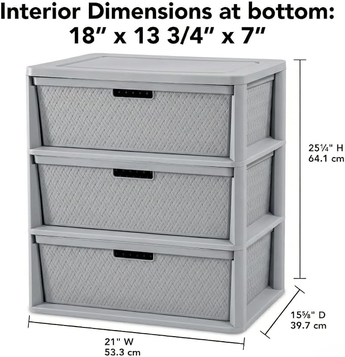 3 Drawer Wide Weave Storage Tower, Modern Style Decorative Freestanding Storage - Image 2