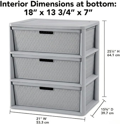 3 Drawer Wide Weave Storage Tower, Modern Style Decorative Freestanding Storage - Image 2
