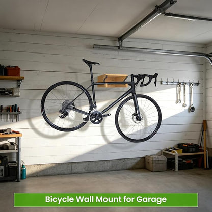Wooden Bike Wall Mount w/Shelf & Hooks, Road Bike Storage Decor | Solid Wood - Image 8
