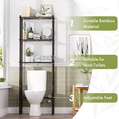 AmazerBath Bamboo Over The Toilet Storage Shelf, 3-Tier Over Toilet Bathroom - Image 4