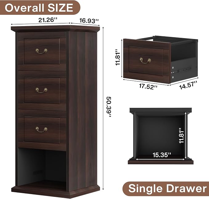 Tribesigns 4-Drawer File Filing Cabinet, Vertical Office File Cabinet, Walnut | - Image 2
