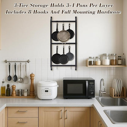 MorningRo 37” Pot and Pan Hanging Rack Wall Mounted, 3 Tier Iron Vertical - Image 3