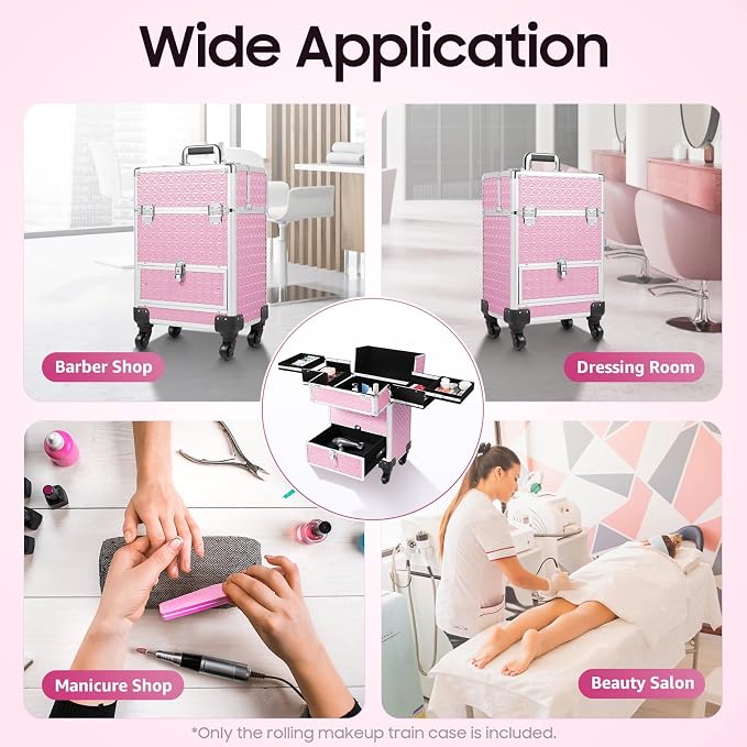 Rolling Makeup Train Case with Drawers, Portable Rolling Makeup Cart with Wheels - Image 8
