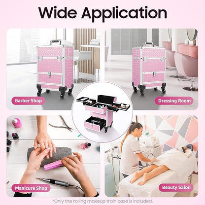 Rolling Makeup Train Case with Drawers, Portable Rolling Makeup Cart with Wheels - Image 8