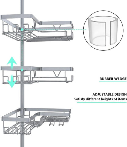 DAOYA Corner Shower Caddy Tension Pole, Light Gray | 4-Tier, Adjustable - Image 4
