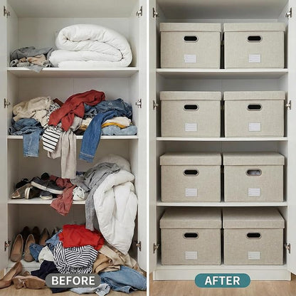 PRANDOM Storage Bins with Lids Linen Fabric Foldable Storage Boxes Organizer - Image 5