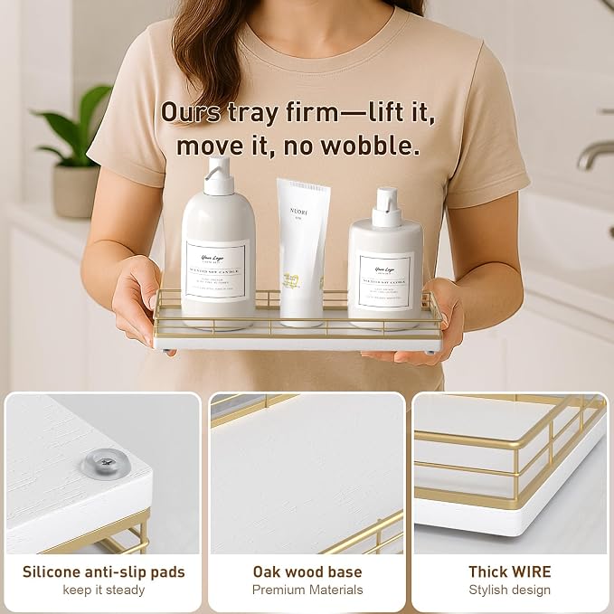 Bathroom Tray for Counter Top Organizer – Oak Wood Vanity Tray - Image 5