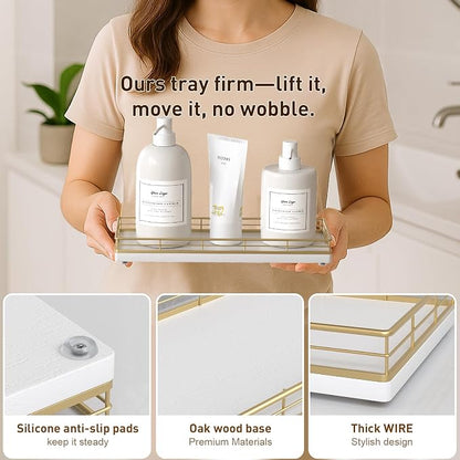 Bathroom Tray for Counter Top Organizer – Oak Wood Vanity Tray - Image 5
