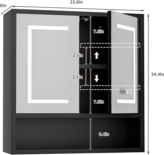 Bathroom Medicine Cabinet with Mirror, Lighted Wall Storage Cabinet, Living Room - Image 2
