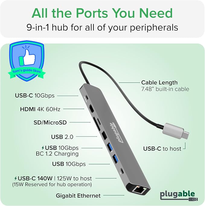 Plugable USB C Hub Multiport Adapter: 9-in-1 - Image 3