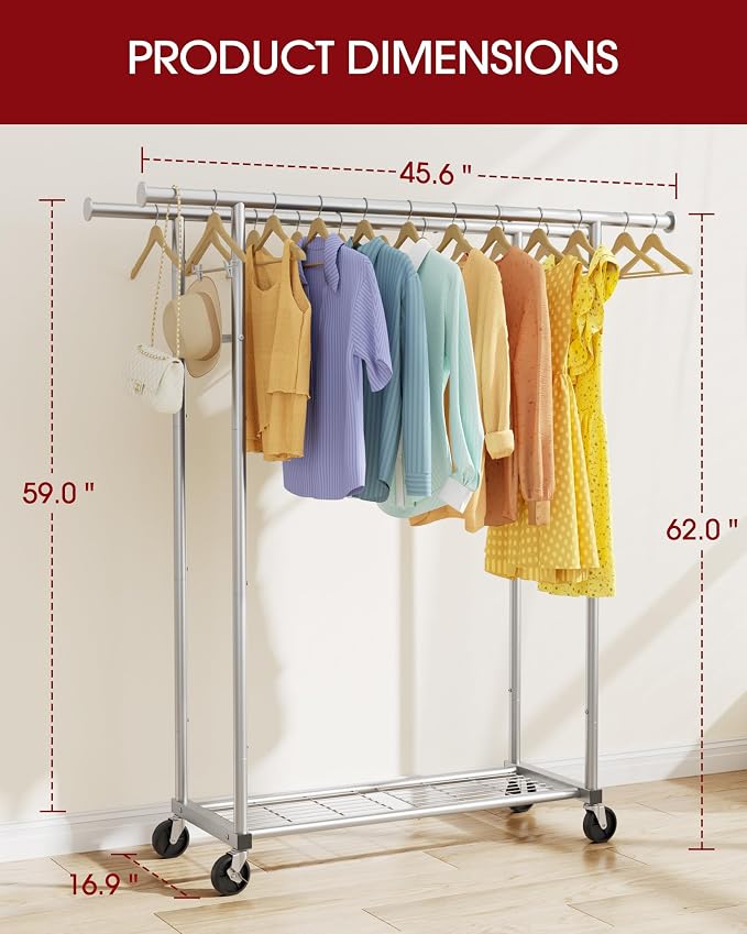 Sakugi Mobile Double Rod Clothes Rack, Freestanding Garment Organizer - Image 2
