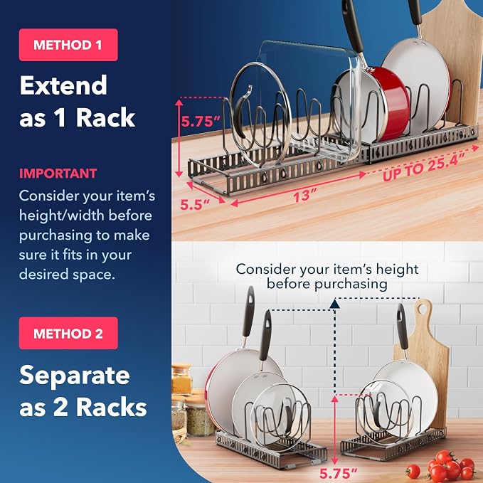 Better Things Home 12+ Expandable Pan and Pot Lid Organizer Rack - Image 5