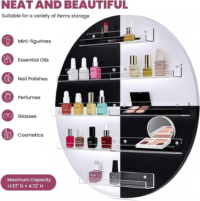 Wall Mount Nail Polish Organizer, 2 Packs Wood Nail Polish Rack w/Acrylic - Image 5