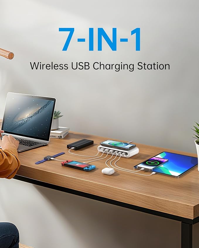 USB C Charging Station with 10W Wireless Charger, 145W USB C Charger Block with - Image 2