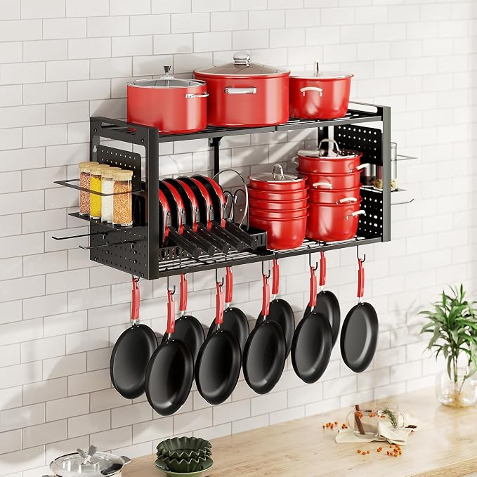 31 Inch Pot Rack Wall Mounted, 2-Tier Pots and Pans Hanging Organizer - Image 7