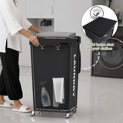 Laundry Hamper with Wheels and Lid, 110L Heavy Duty Rolling Laundry Basket - Image 7