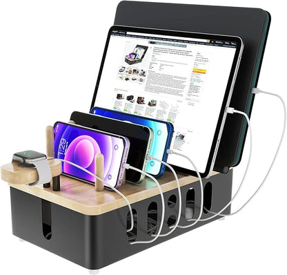 Metal Charging Station for Multiple Devices, New Upgrade Wood Charging Station by GAZITOPHOUSEWARE