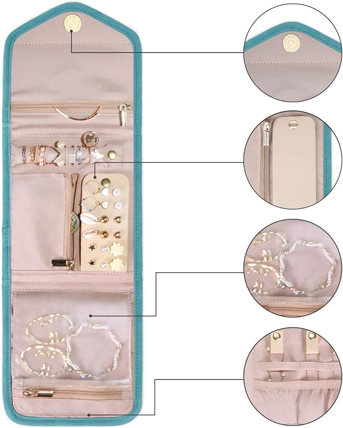 BAGSMART Travel Jewelry Organizer Case Foldable Jewelry Roll - Image 9