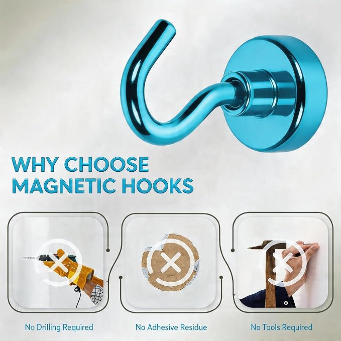 Neosmuk Magnetic Hooks, Heavy Duty 30lb+ Strong Magnet Hook - Image 3
