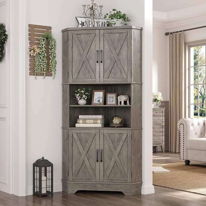 Corner Cabinet, 6-Tier Corner Food Pantry Hutch - Image 7