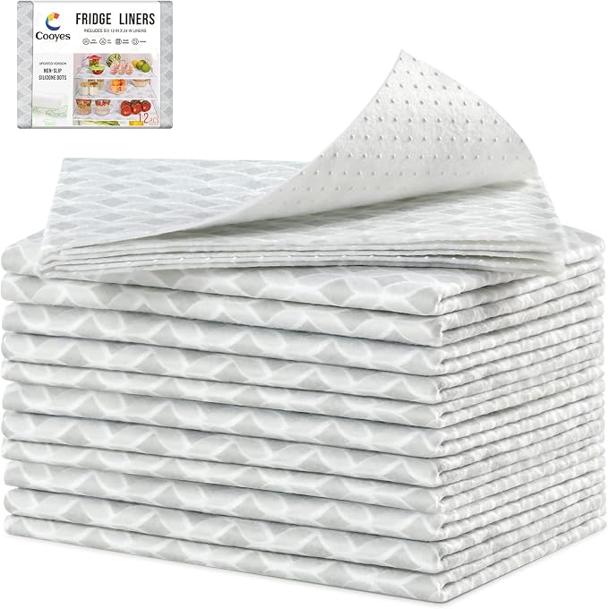 Cooyes 12 Pack Large Refrigerator Liners 17.7" x 36", Absorbent Strong Grip by Cooyes