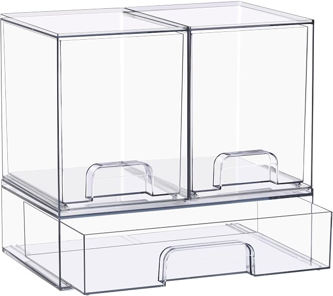 Sorbus Stackable Acrylic Storage Drawers – 2 Tall + 1 Wide – 3 Pack Clear - Image 8