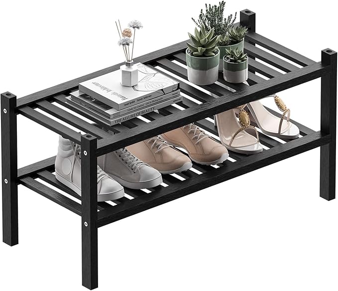 2 Tier Bamboo Shoe Rack for Closet Free Standing Wood Shoe Shelf for Entryway by ROMGUAR+CRAFT