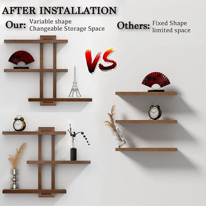 yaqew Variable Floating Shelves Wood Set of 3, Cube Wall Mounted Shelves 28.35" - Image 5
