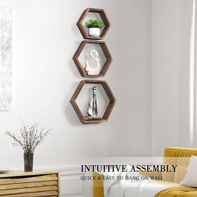 NOVIMANGO Honeycomb Floating Shelves Set of 6, Hexagon Floating Shelves | - Image 7