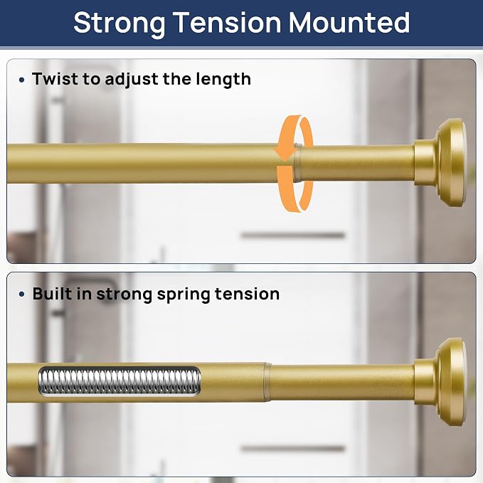 ENJOYBASICS 1" Gold Shower Curtain Rod, 30-76" Adjustable, Secure Tension | - Image 3