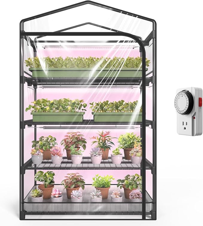 Indoor Greenhouse with Grow Light, 4-Tier Plant Shelf with T5 1.6FT 32W Full by SpeePlant