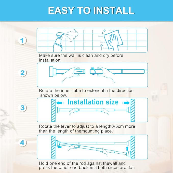 Tension Curtain Rod 30 To 63 Inch White Tension Rods Adjustable Spring Loaded - Image 7