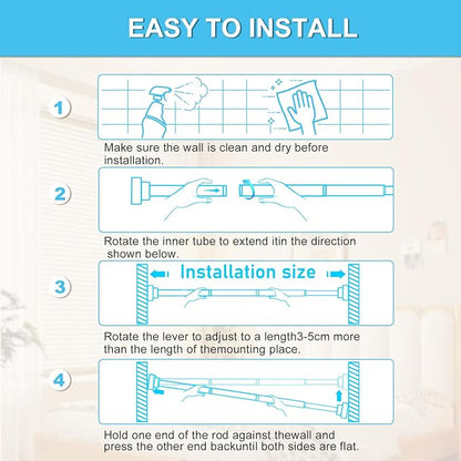 Tension Curtain Rod 30 To 63 Inch White Tension Rods Adjustable Spring Loaded - Image 7