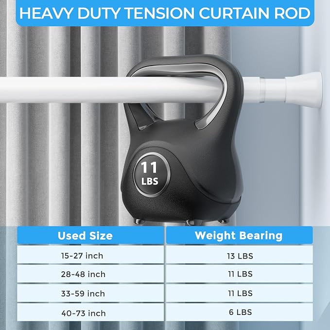 AIZESI White Tension Curtain Rod 16 to 26 Inch, 7/8” Diameter Adjustable Spring - Image 6