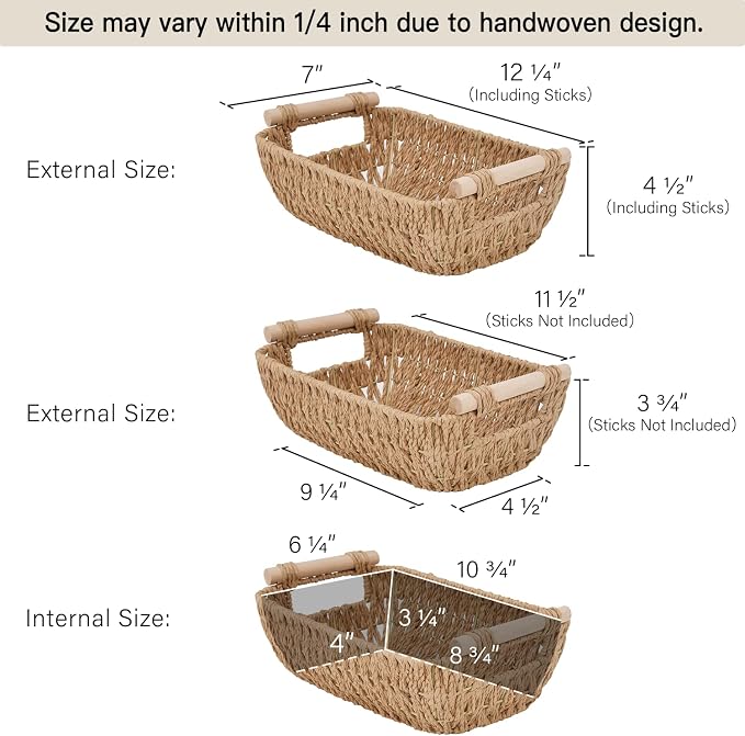 StorageWorks Hand-Woven Small Wicker Baskets, Round Paper Rope Storage Baskets - Image 2