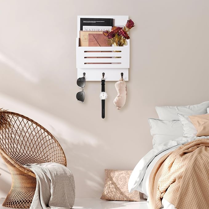 Key and Mail Holder Wall Mount, 2-Slot Wooden Mail Organizer - Image 4