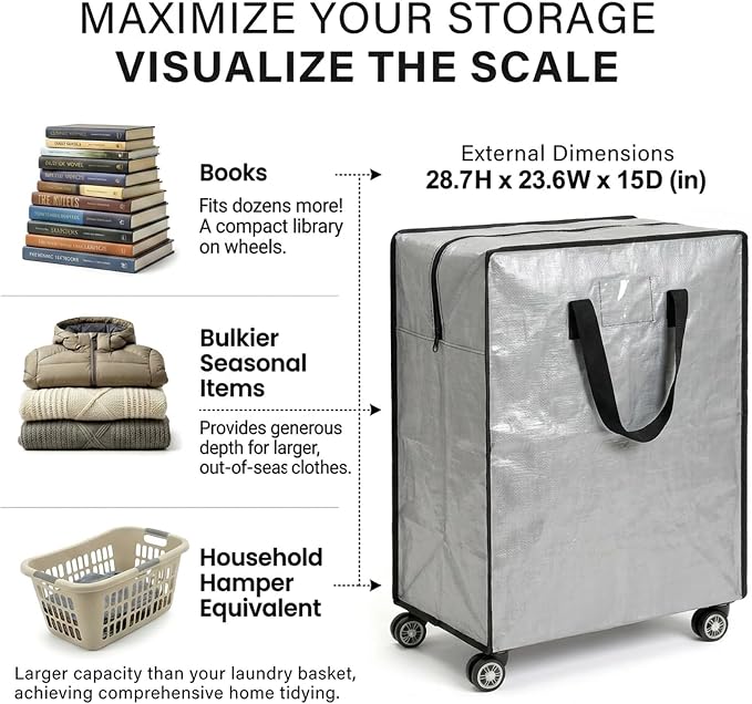 Oversized Wheeled Moving Bags, Heavy-Duty Zippered Tote - Image 2
