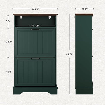 Shoe Storage Cabinet with 2 Flip Drawers, Narrow Slim Shoe Organizer - Image 2