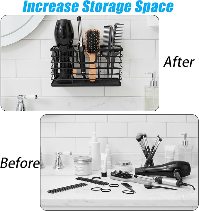 Nicunom Hair Dryer Holder, 3 in 1 Hair Tool Organizer Wall Mounted/Cabinet Door - Image 4