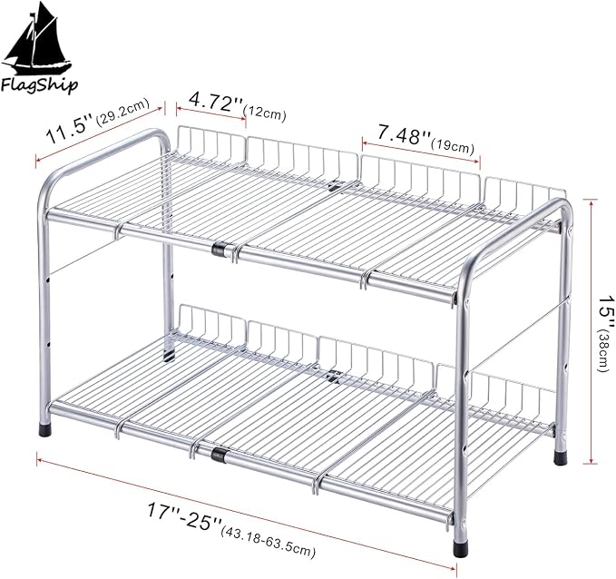 FlagShip 2 Tier Under Sink Organizers and Storage Rack Expandable Cabinet Shelf - Image 2