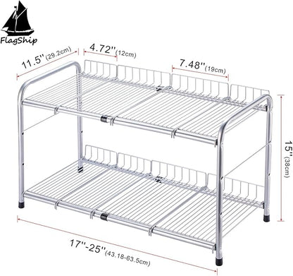 FlagShip 2 Tier Under Sink Organizers and Storage Rack Expandable Cabinet Shelf - Image 2