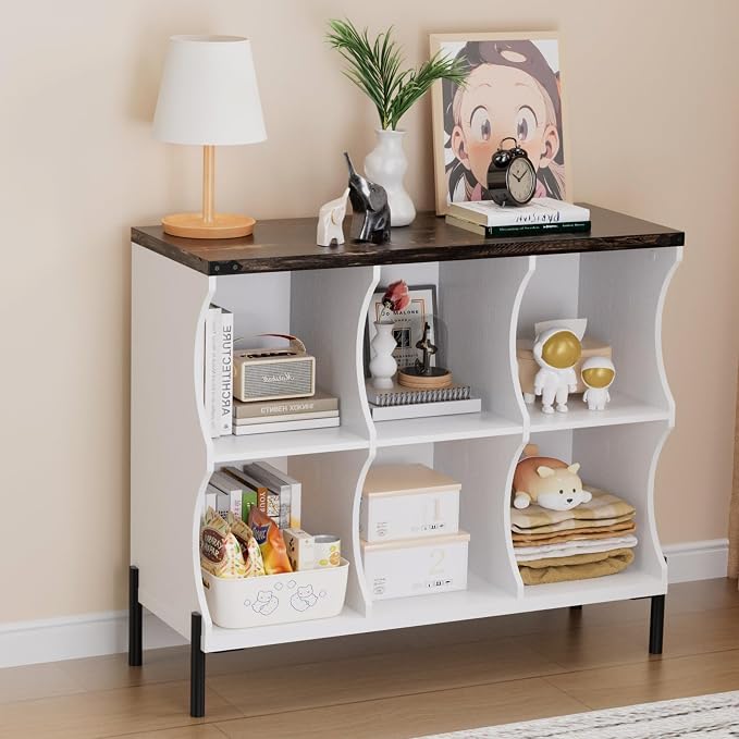 6 Cube Storage Shelf Organizer, Low Book Shelf Bookcase Entryway Table by QieerHior