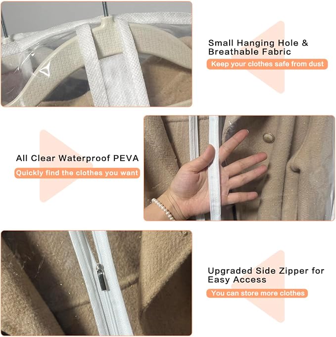 Clear Garment Bags for Hanging Clothes Travel Suit Bags for Closet Storage - Image 4