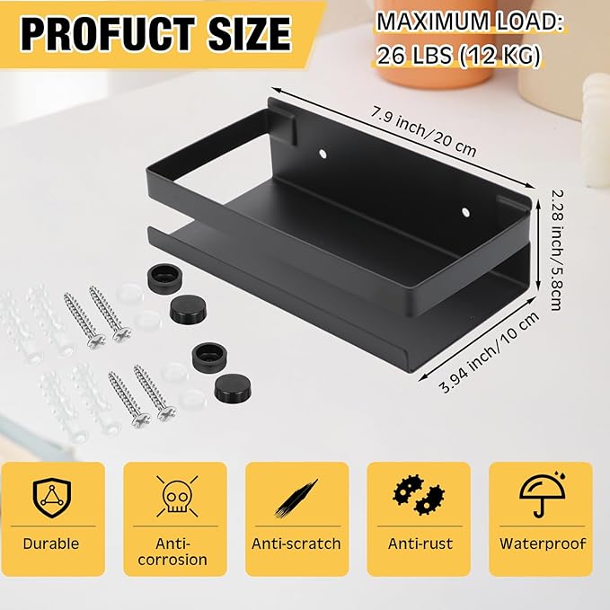 Lallisa 2 Pieces Stainless Steel Shelf Bathroom Shower Floating Shelves Wall - Image 3