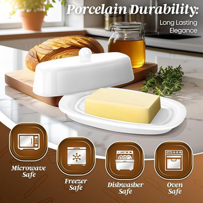 Flexzion Ceramic White European Butter Dish - Image 5