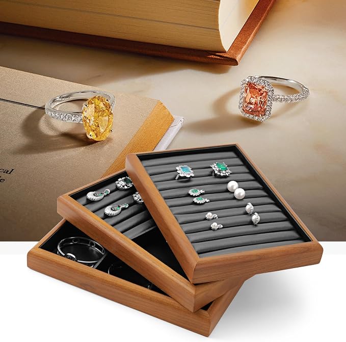 Oirlv Solid Wood Multifunctional Ring Earrings Studs Bangle Jewelry Organizer - Image 3